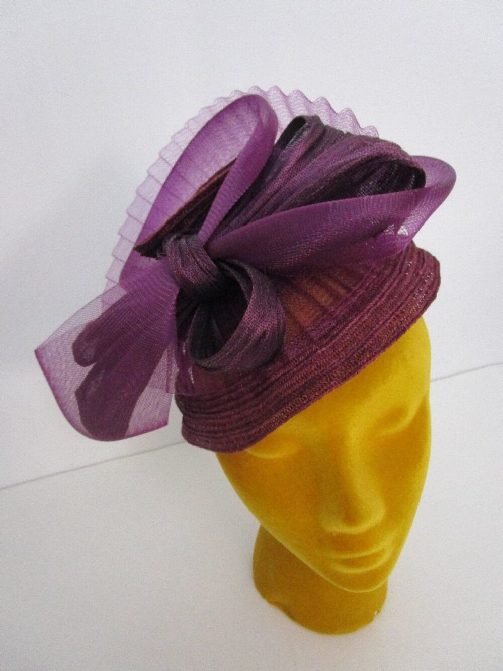 Straw Percher Twisted Hat Fascinator Purple French Millinery